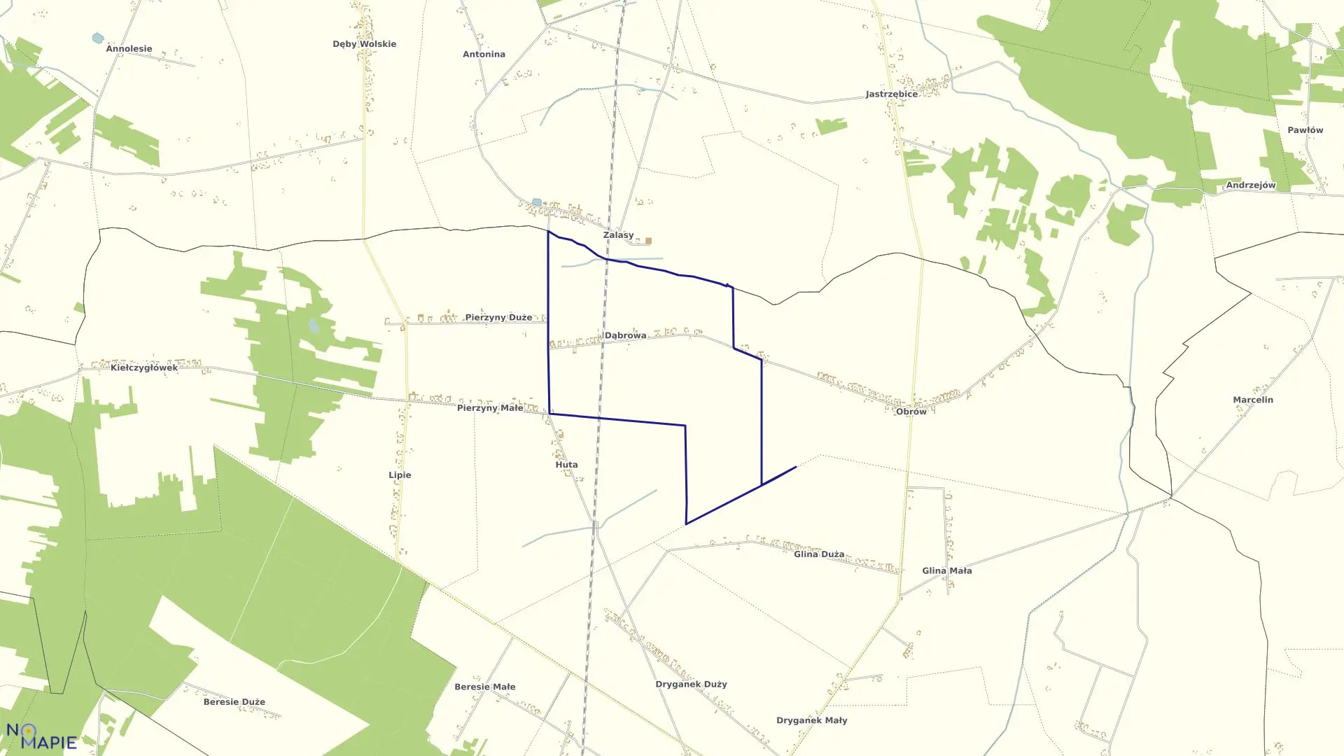 Mapa obrębu DĄBROWA w gminie Kiełczygłów
